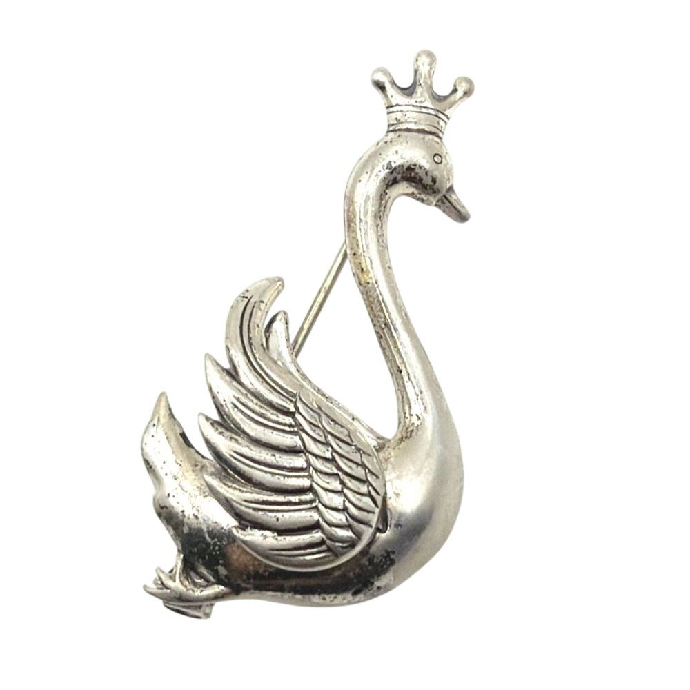 Sterling Silver Lang Signed Swan Brooch 1.5”